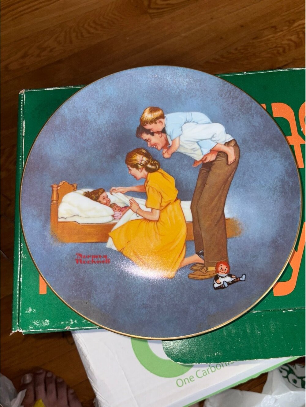 Norman Rockwell Plate Sweet Dreams Tuck in Bed Child Ragedy Ann Dolls MCM Family